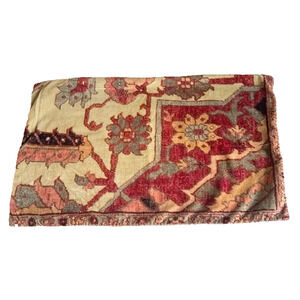 Pottery Barn Brown Red Velvet Print Lumbar Pillow Cover 16x26 Antique Rug Look
